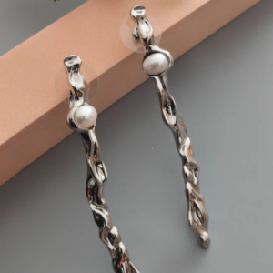 Silver Pearl Twist Drop Earrings