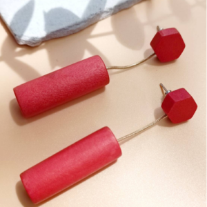 Coral Cylinder Wood Earrings