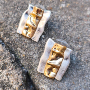 Gold Textured Block Stud Earrings