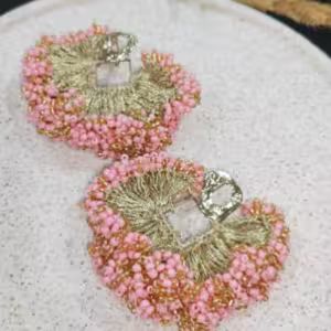 Pink Gold Beaded Fan Earrings