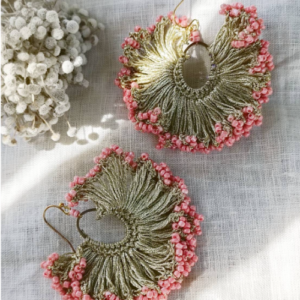 Pink Beaded Fringe Earrings