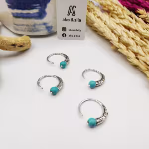 Silver Turquoise Crescent Earrings