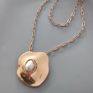 Gold Pearl Disc Pendant Necklace