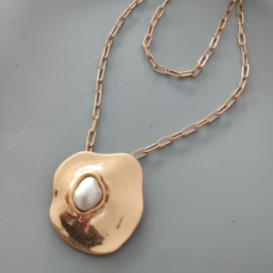 Gold Pearl Disc Pendant Necklace