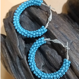 Light Blue Beaded Hoop Earrings