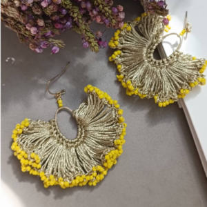 Yellow Beaded Fringe Earrings