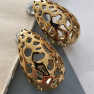 Gold Cutwork Oval Stud Earrings