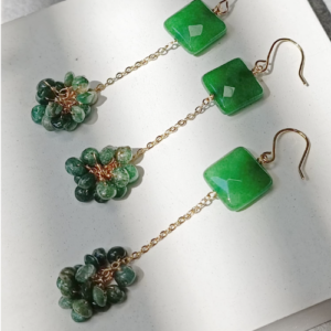Green Cluster Chain Earrings