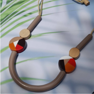 Geometric Colorblock Wood Necklace