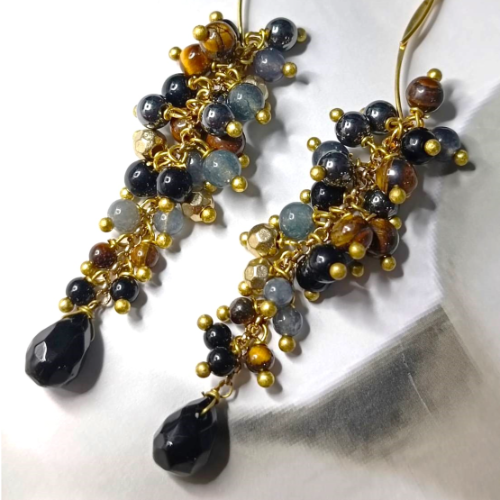 Black Cluster Drop Earrings