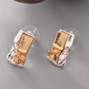 Gold Open Rectangle Stud Earrings