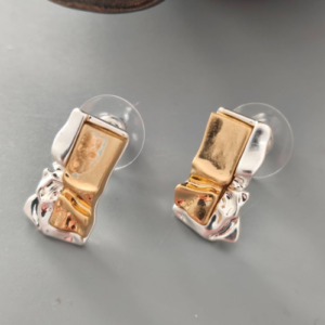 Gold Open Rectangle Stud Earrings