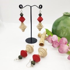 Red Wood Spiral Earrings