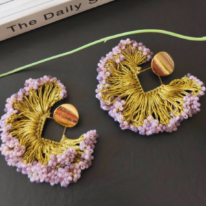 Lilac Gold Fringe Beaded Earrings