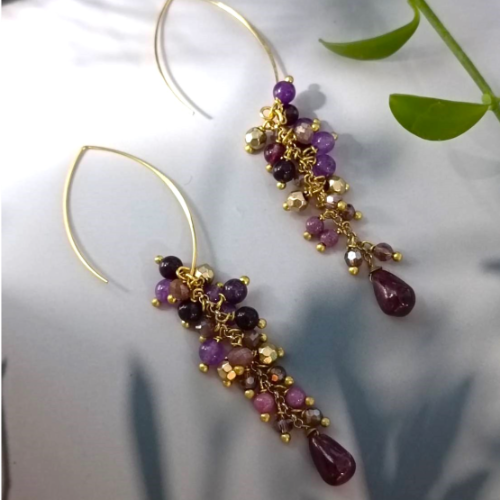Purple Cluster Drop Earrings