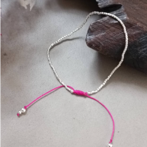 Magenta Silver Beaded Bracelet