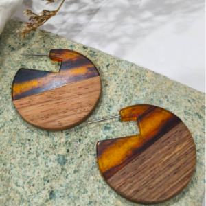 Amber Wood Disc Earrings