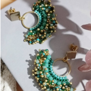 Green Beaded Hoop Earrings