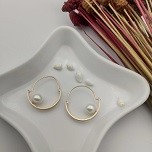 Gold Pearl Open Hoop Earrings
