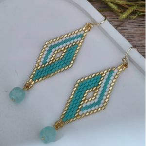 Aqua Golden Nazar Drop Earrings
