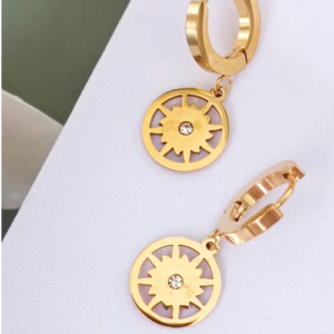 Gold Sun Charm Hoops