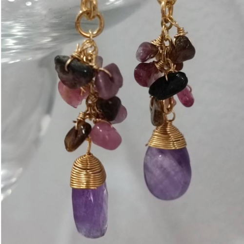 Amethyst Cluster Drop Earrings