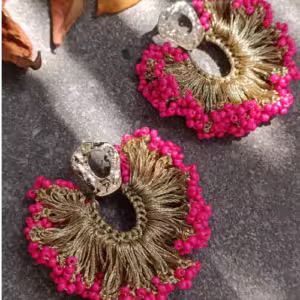 Pink Magenta Beaded Fringe Earrings