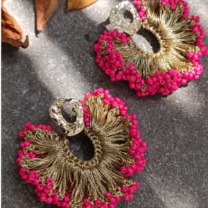 Pink Magenta Beaded Fringe Earrings