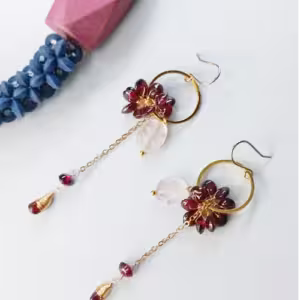 Deep Pink Stone Hoop Earrings
