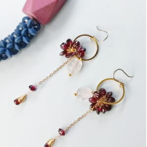 Deep Pink Stone Hoop Earrings