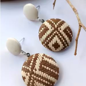 Brown Woven Disc Earrings