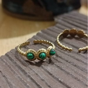 Green Triple Stone Beaded Ring
