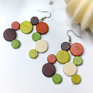 Multicolor Wood Disc Earrings