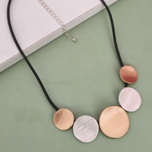 Mixed Metal Disc Cord Necklace