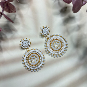 White Gold Round Beaded Earrings