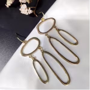 Gold Triple Oval Drop Earrings