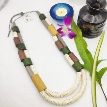 Green Mustard Layered Wood Necklace