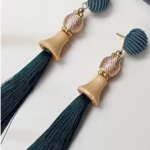 Teal Tassel Cloth Earrings