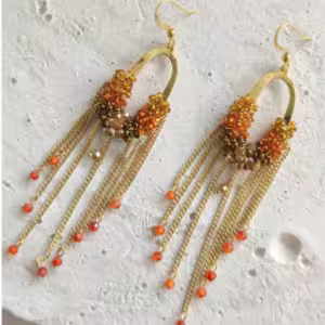 Orange Beaded Tassel Earrings