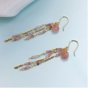 Pink Beaded Tassel Earrings