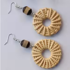Natural Rattan Circle Earrings