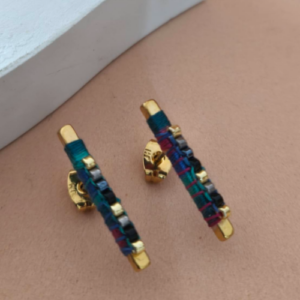 Black Beaded Bar Stud Earrings