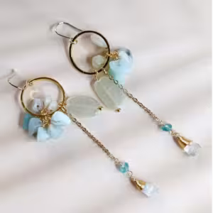 Aqua Larimar Hoop Earrings