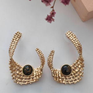 Gold Woven Crescent Earrings