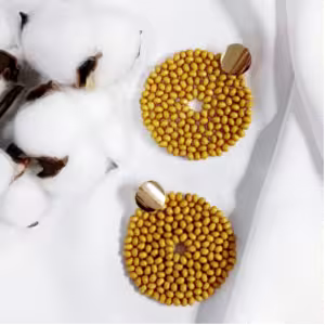 Mustard Beaded Disc Earrings