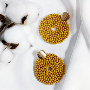 Mustard Beaded Disc Earrings
