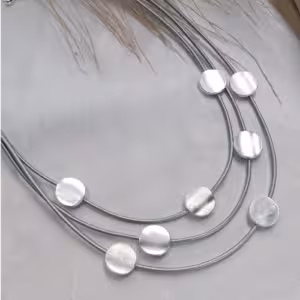 Silver Disc Multi Strand Cord Necklace