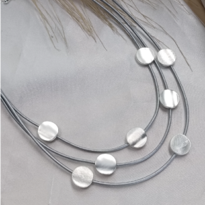 Silver Disc Multi Strand Cord Necklace