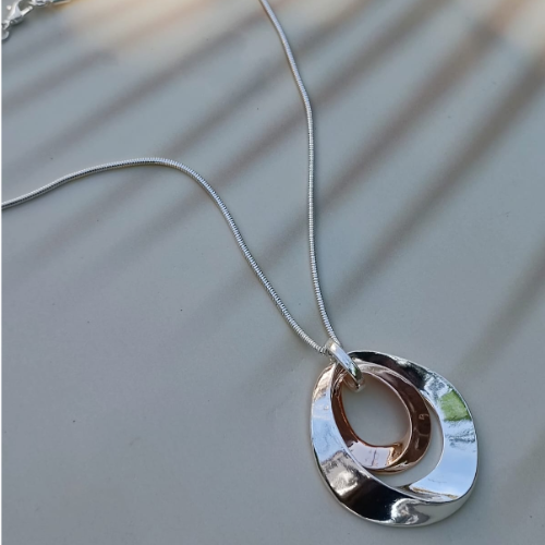 Mixed Metal Circle Pendant Necklace