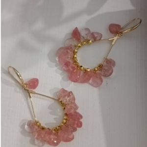 Pink Stone Hoop Earrings